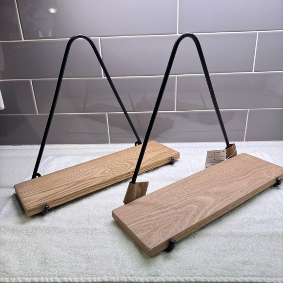 Set of 2 - Wooden Wall Decor with Black Metal Accent - Picture 2 of 8